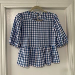 Blue & White Gingham Peplum Top